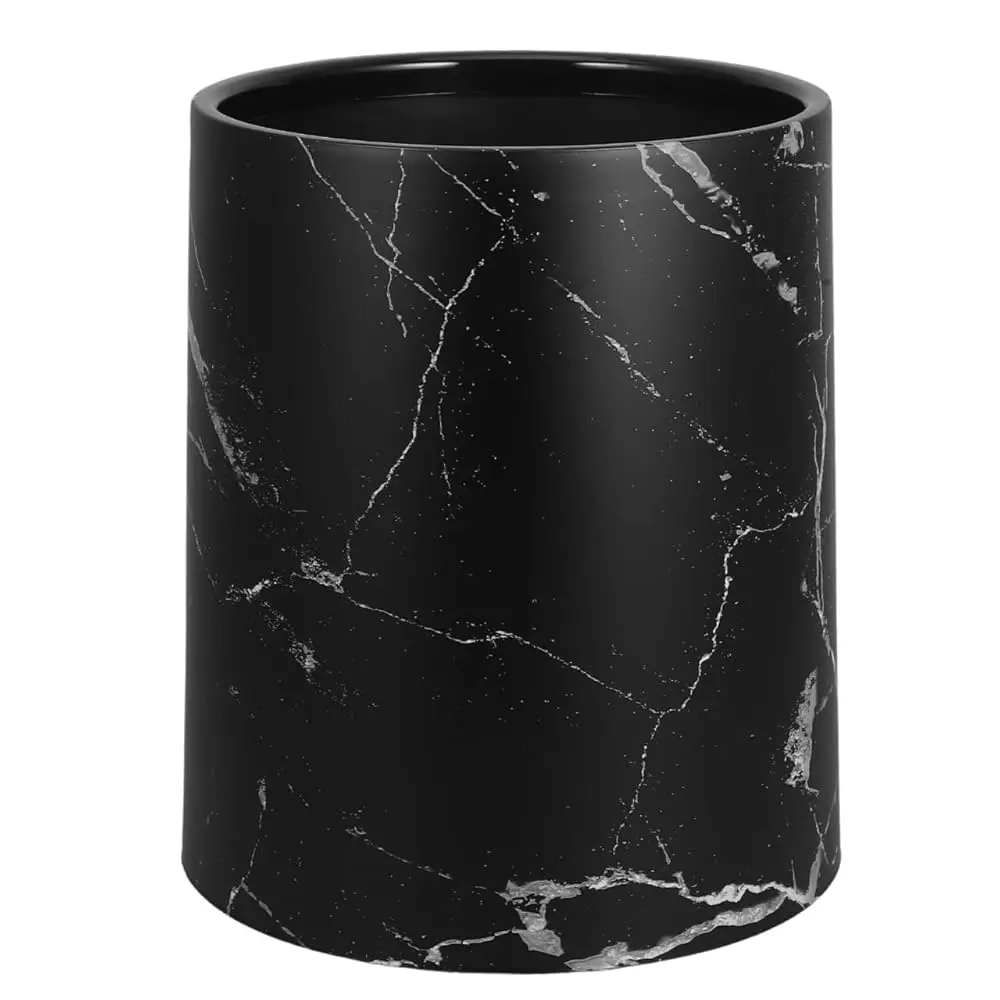 

Double Layer Marble Pattern Trash Can Round Garbage Bin 8L Black Waste Basket Container for Kitchen Bathroom Home Office Hotel