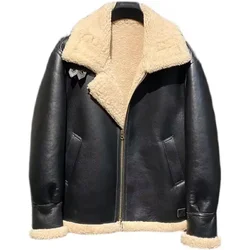 Man Genuine Sheepskin Leather Shearling Coat B3 Pilot Jacket Hooded Wool Liner Winter Clothes Black XXXXXXXL 5XL 6XL 7XL 8XL