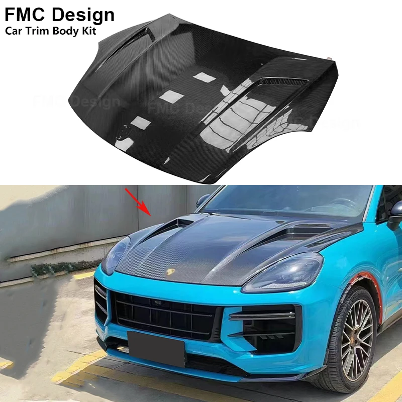 

For Porsche Cayenne 9Y0 2018+ Carbon Fiber Car Front Bumper Engine Hood Bonnet Vent Cover Parts Upgrade Body kit T Style