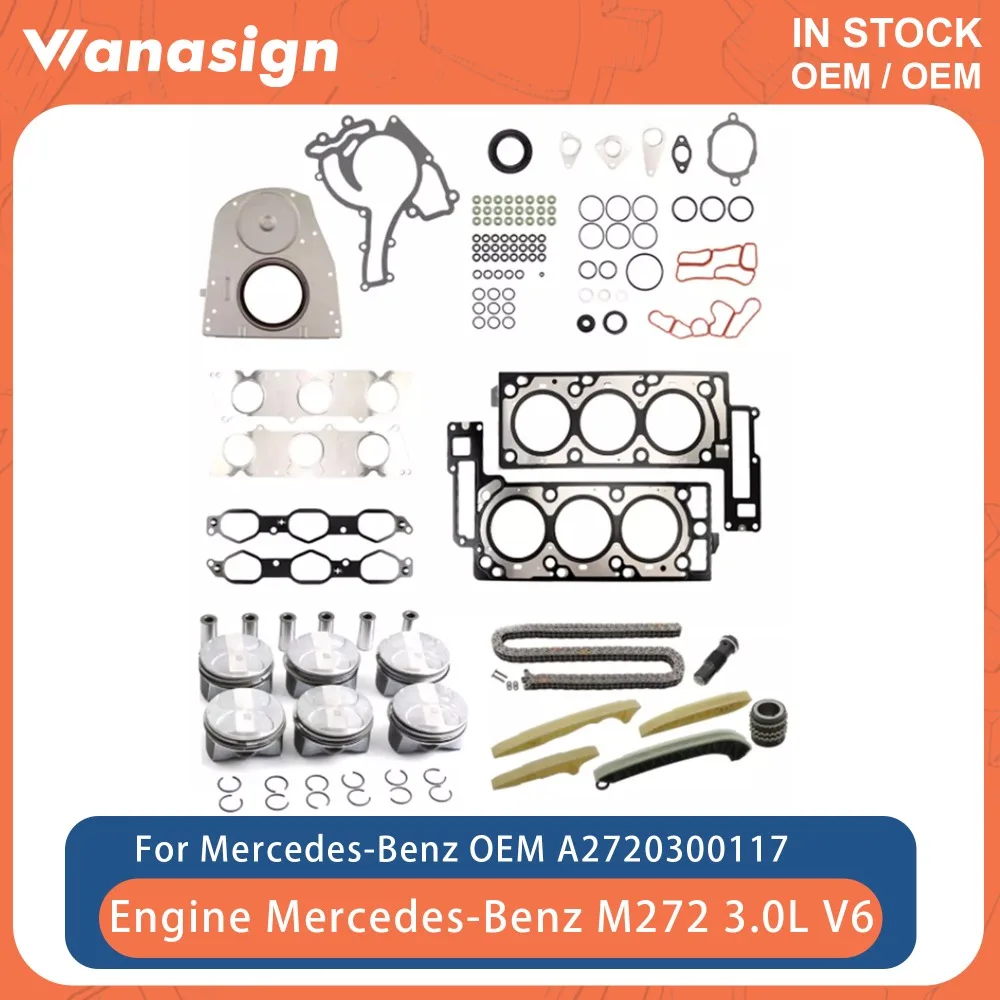 

Engine Timing Chain Kit Head Gasket Set Piston & Ring Set Fit 3.0 L For Mercedes-Benz C280 C300 SLK280 272 M272 3.0L V6 GAS