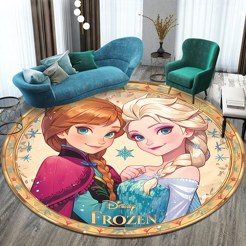 Frozen Elsa Princess Printed Round Carpet for Living Room Bedroom Rugs Camping Picnic Mats Flannel Anti-Slip Rug Yoga Mat Gift