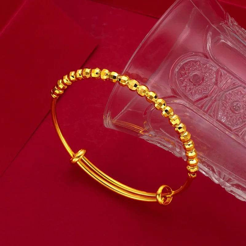 

24K Gold AU999 Disco Laser Bead Lucky Women's Bracelet - Push-Pull Gold Design, Laser Light Bling, Lucky Blessing Full Glamour