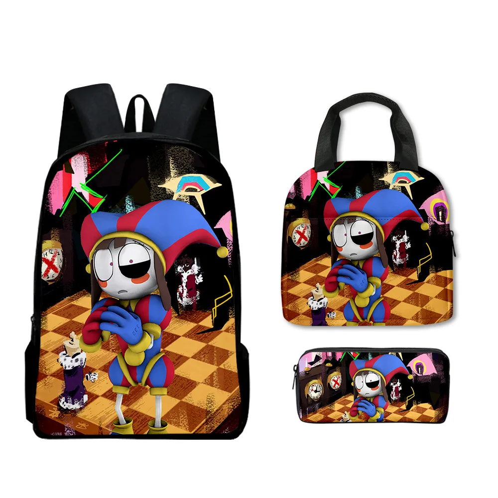 

Cartoon Novelty The Amazing Digital Circus 3D Print 3pcs/Set pupil School Bags Laptop Daypack Backpack Lunch bag Pencil Case