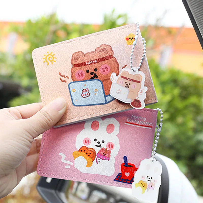 Cute Bunny Rabbit  Auto Driver License Cover With KeyChain PU Leather Cover For Car Driving Documents Card Credit Holder Case