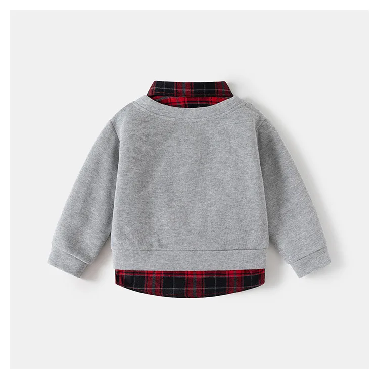 2026 Frühling Kinderkleidung Hoodie Jungen Preppy-Stil Fake-Zweiteiler Sweatshirt Karierter Kragen Langarm Besticktes Jungen-Oberteil – Detail 6