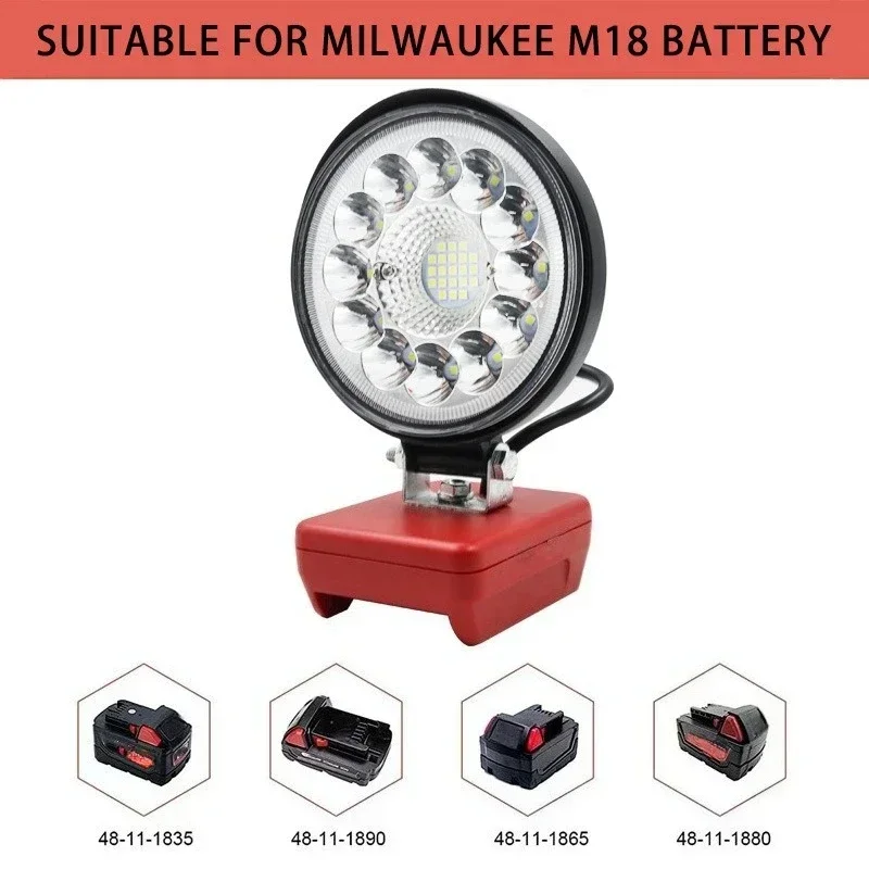 Portable LED Work Light Compatible with For Milwaukee/DL 18/20V Batteries Outdoor Spotlight for Outdoor Camping with USB Port