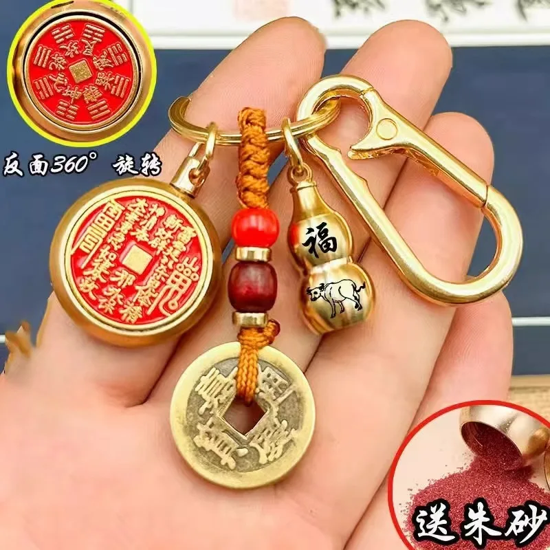 Brass Mountain Ghost Spend Money Twelve Zodiac Keychain Pendant Birth Year Five Elements Gossip Copper Coin Safety Gourd Gift