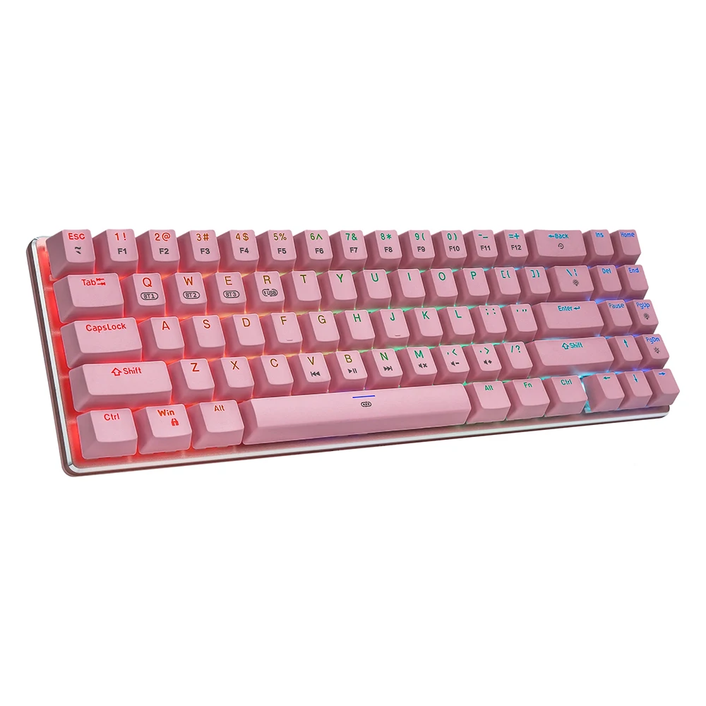 71 teclas bluetooth 2.4g sem fio modo duplo teclado mecânico rgb backlit jogo teclado azul vermelho interruptor para computador portátil