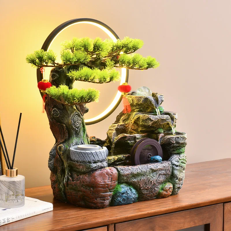 rockery fountain circulating water generating wealth landscape living room entrance office desktop ornament opening gift
