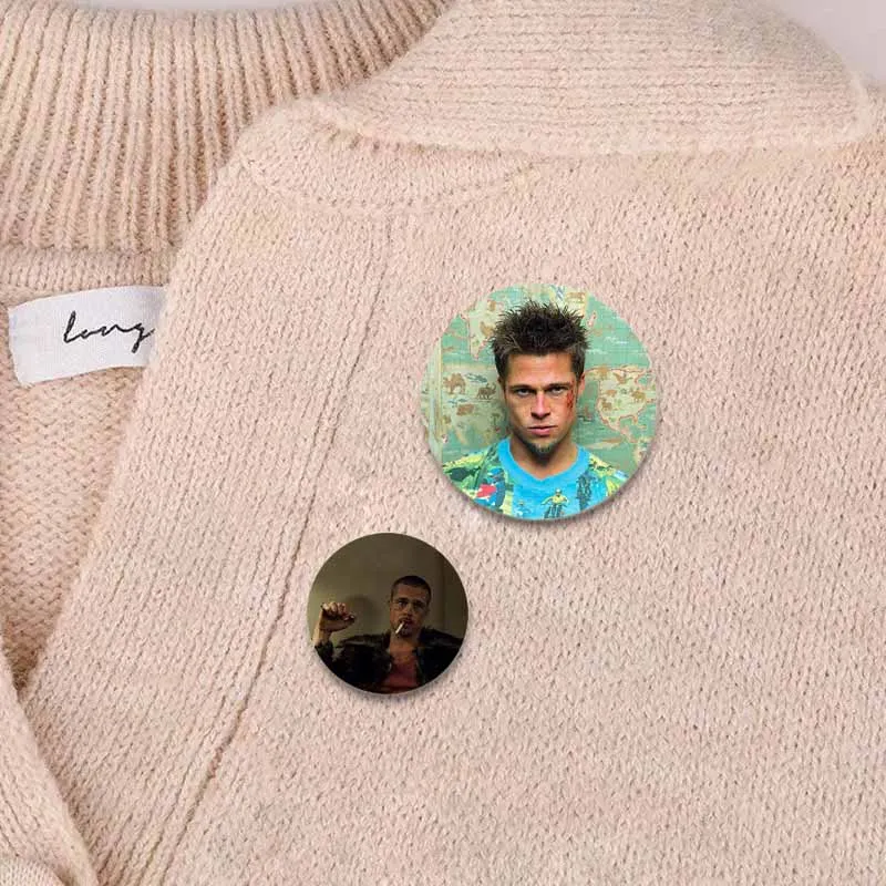 58mm Classic Movie Fight Club Brooch Pins Handmade Button Pin Film Character Cartoon Badge for Backpack Accessories Decor Gifts