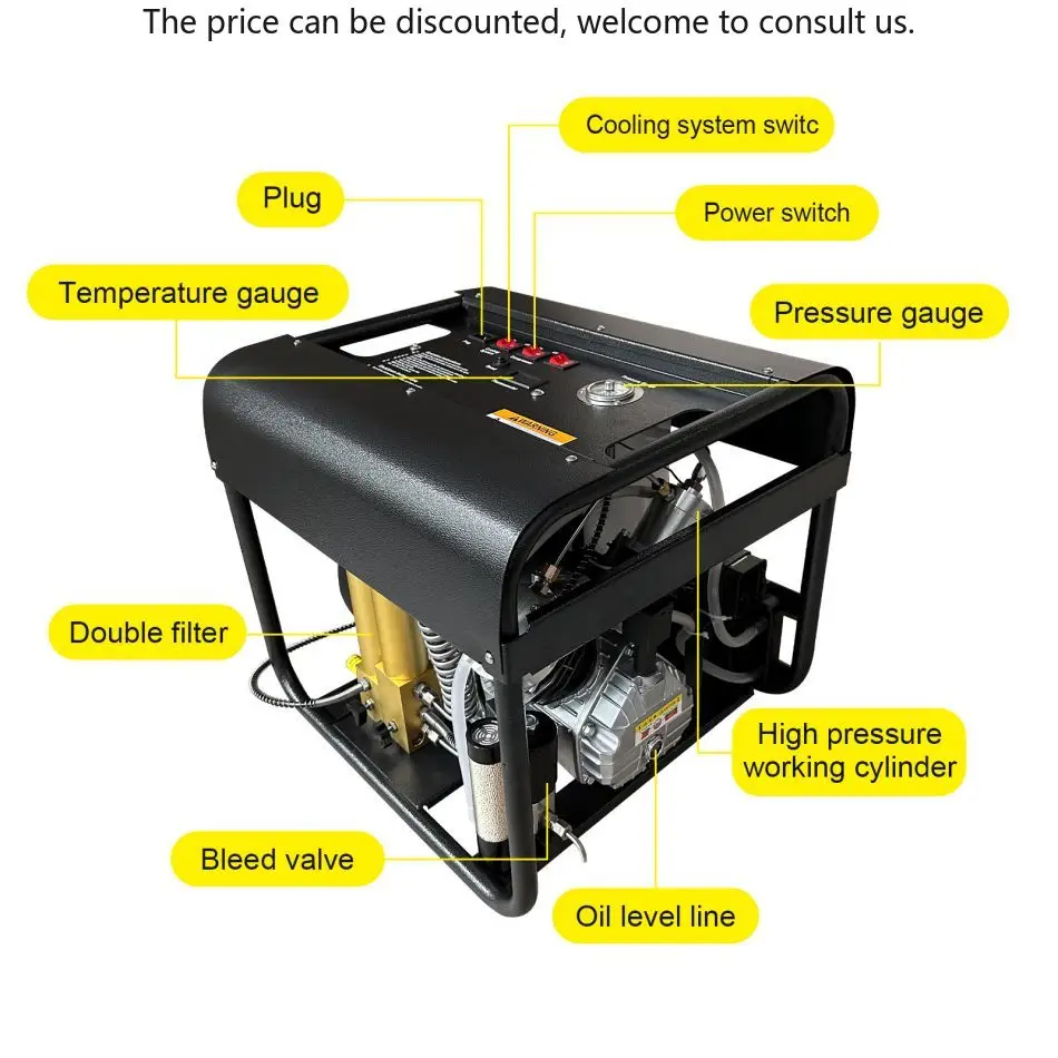 

TUXING CE Auto-Stop Double Cylinder High Pressure 300bar 4500psi 30mpa Auto Purge Built-in Water Scuba Diving PCP Air Compressor