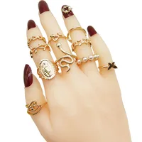 30pc/Lot Gold Color Finger Rings For Girls New Love Snake Animal Butterfly Cutout Star Pearl Thin Joint Ring Party Jewelry Women - Image 3