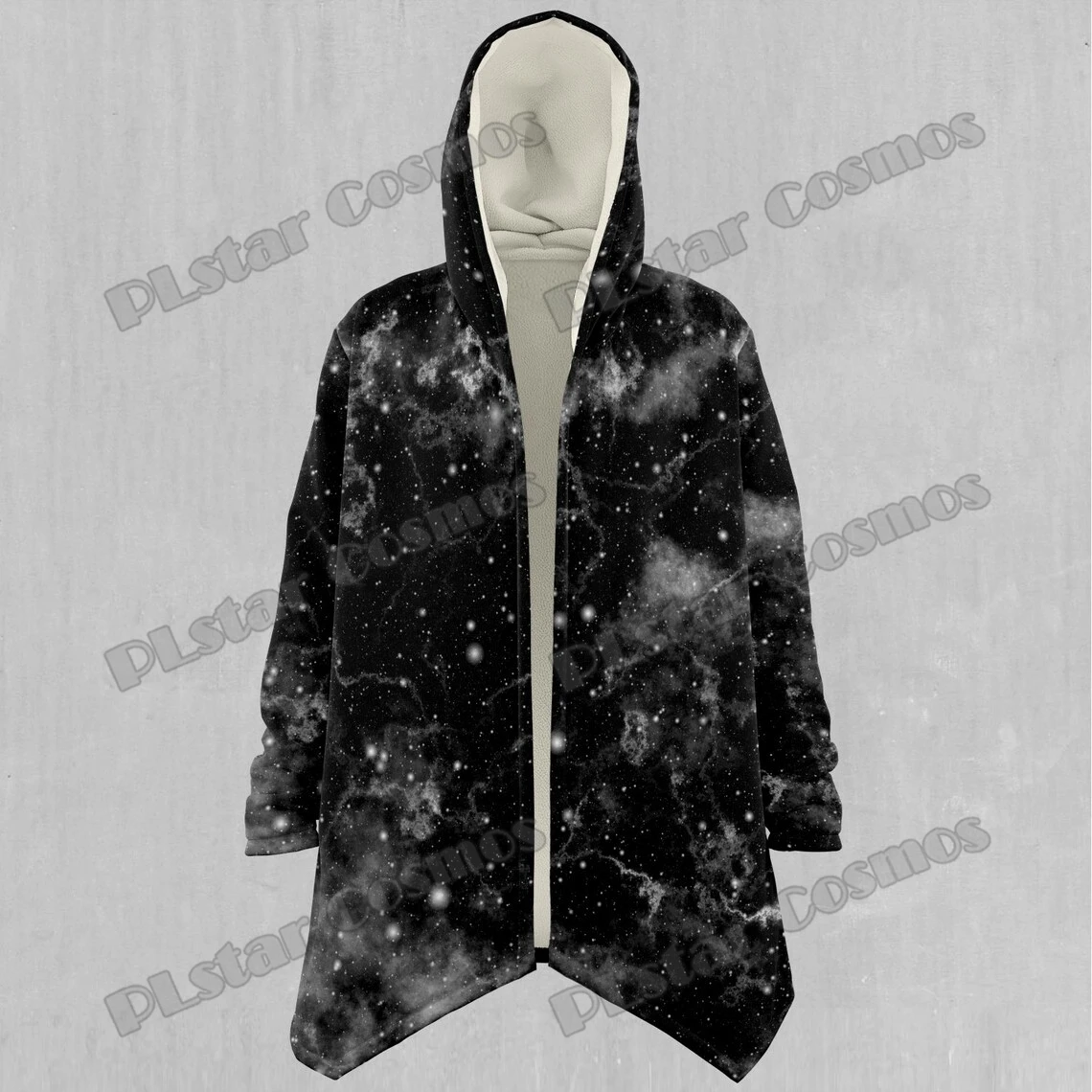 Dark Matter Outer Space Pattern 3D Printed Men's Sherpa Lined Hooded Cloak Winter Unisex Casual Thick Warm Cape Coat DP75