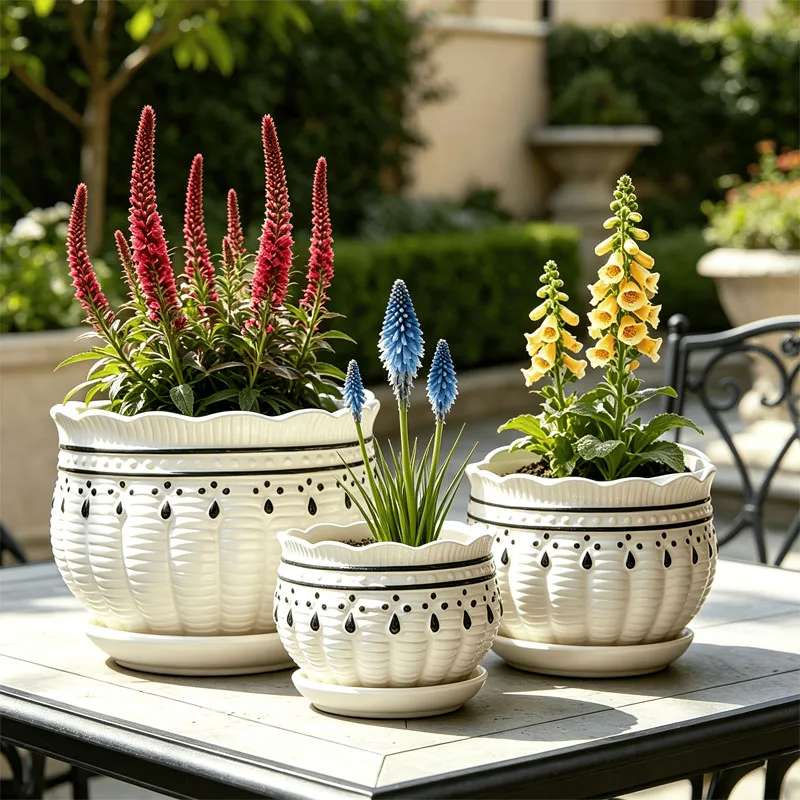 3PCS Ceramic Bonsai Pots Set Flower Pot Balcony Plant Pot Home Decor Supplies Large-capacity Plant Growth and Cultivation Pots
