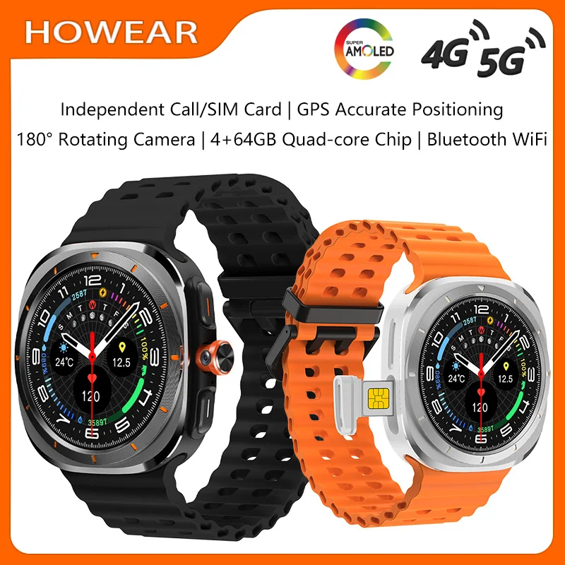 Reloj inteligente 4G 5G tarjeta SIM 2025 reloj conectado para hombres Howear HW S12 llamada vídeo AMOLED Bluetooth GPS aplicación descarga