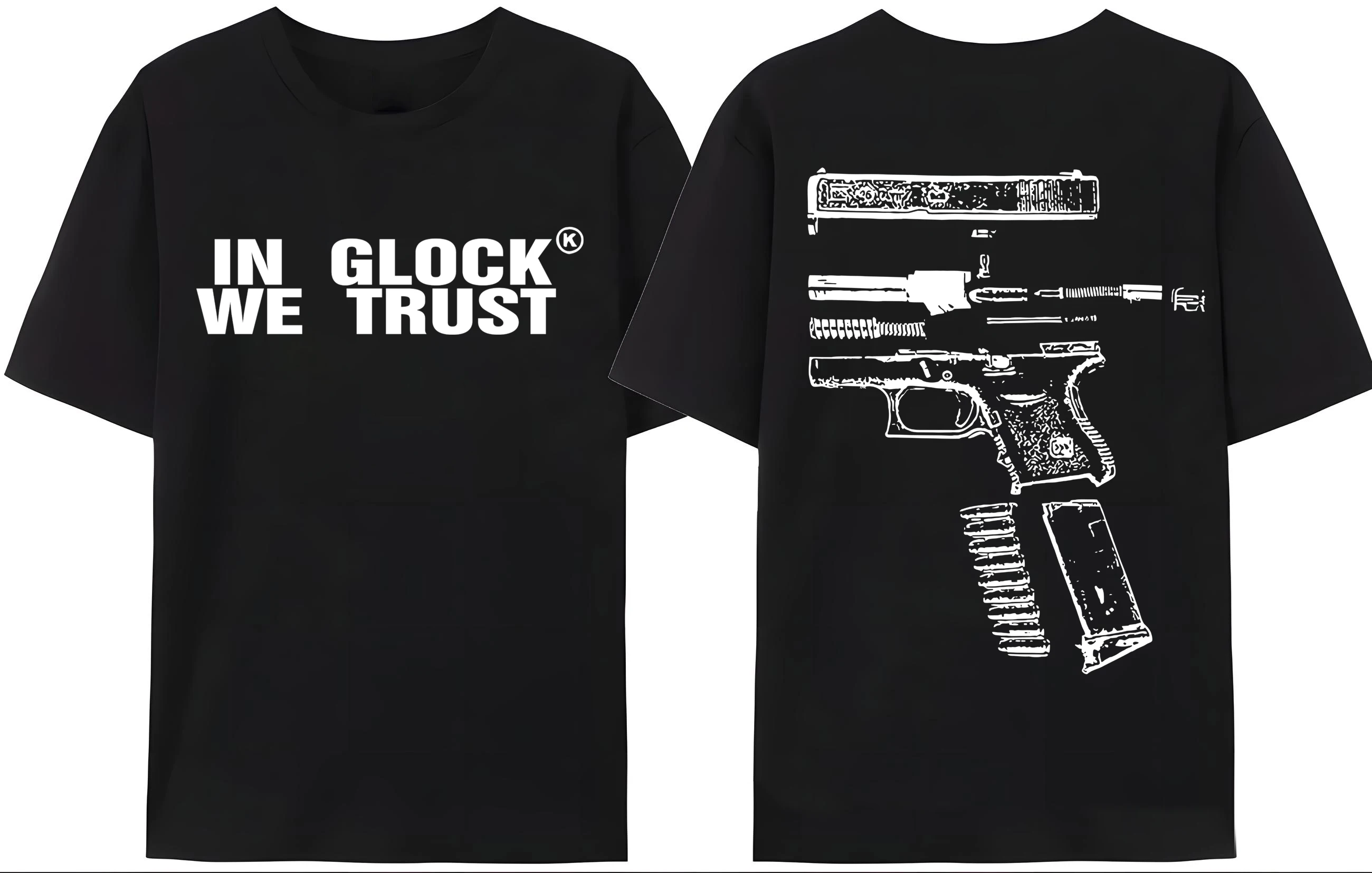 LE Gun Tshirt Mens Y2K Harajuku Hip Hop in Glock We Trust Graphic Print Round Neck Cotton TShirt Gothic Short Sleeve Tops