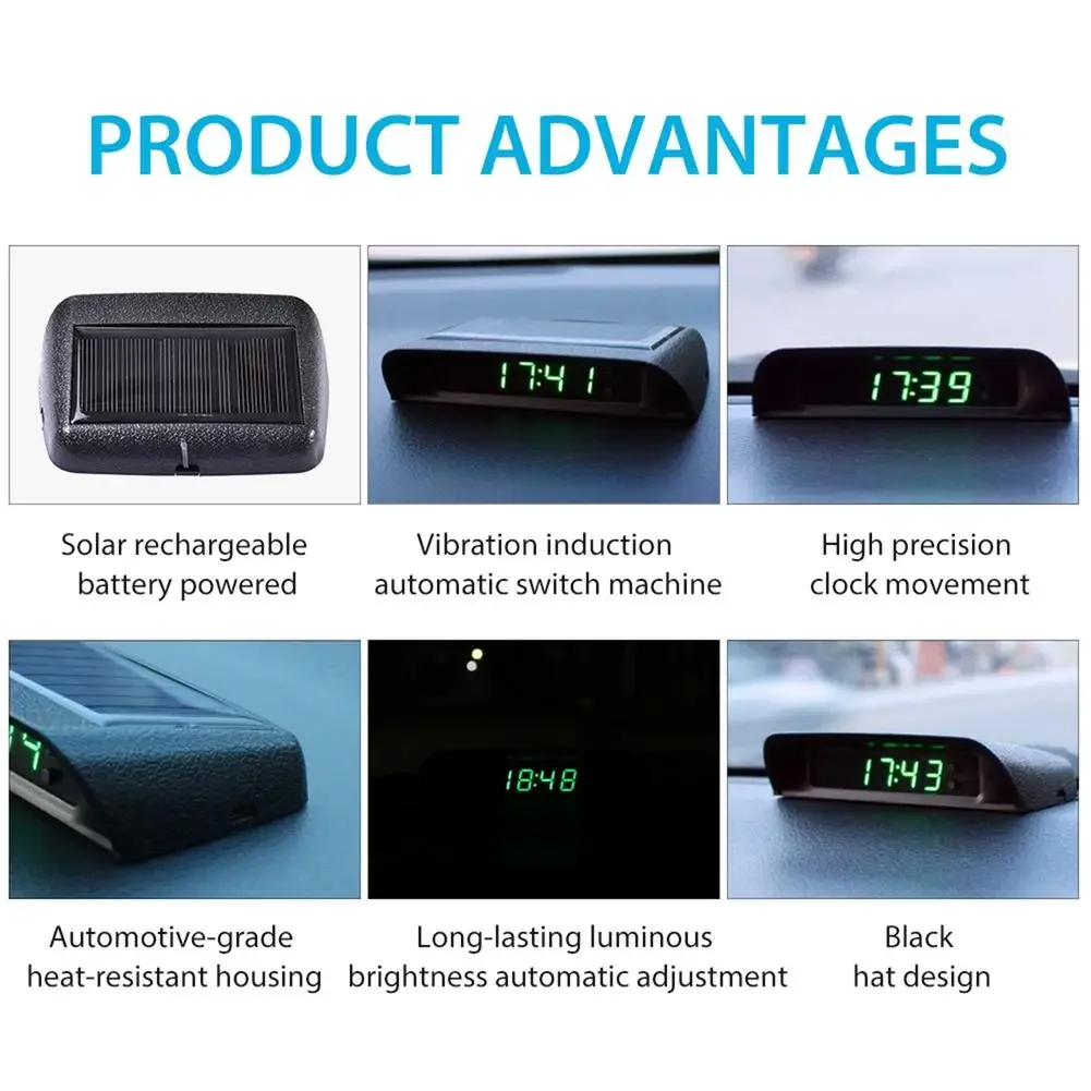 Autouhr, Solarladung, aufklebbare Digitaluhr, 24 Stunden, 3-stufige Helligkeit, automatische Einstellung, Autouhr, Autodekoration – Detail 6