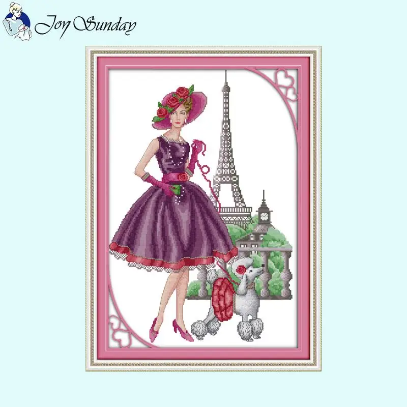 Joy Sunday Beautiful Lady Character Pattern Cross Stitch Kits 14ct 16ct 11ct Count Canvas Fabric Embroidery DIY Home Decoration