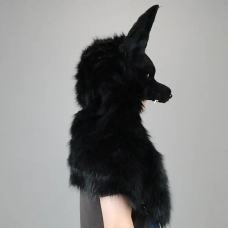 Warm Plush Wolf Head Hat for Animation Party Hooded Hat Animal Headgear Hat Outdoor Headwear Stage Shows Headcovering 