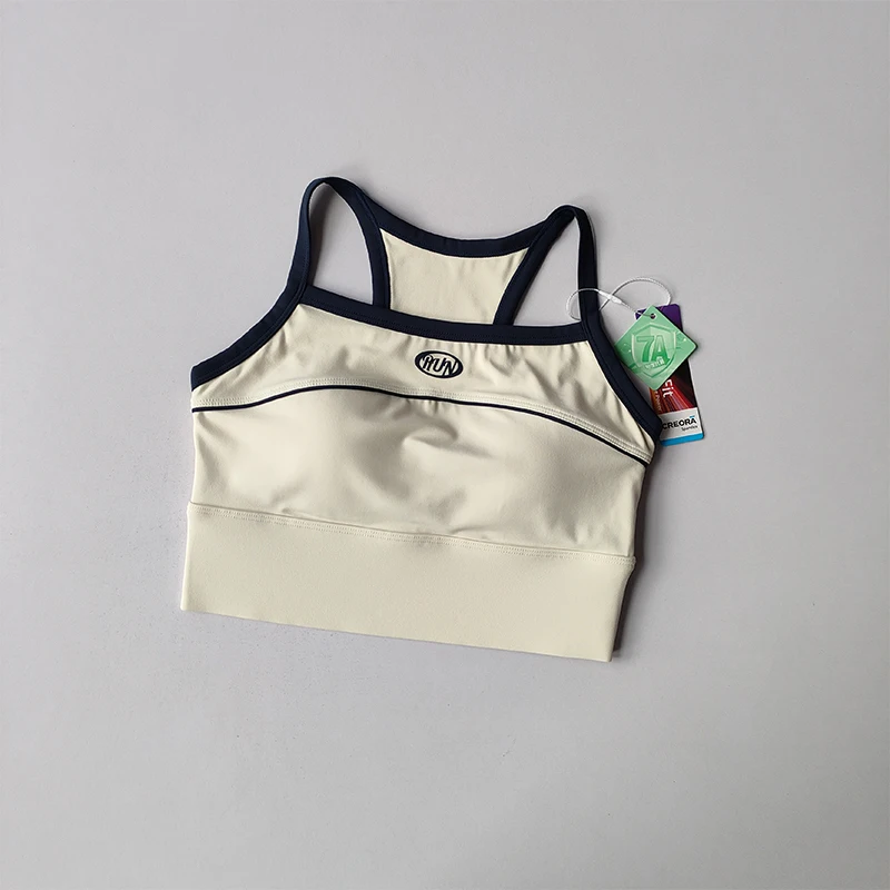 Neue Kontrastfarbene Amerikanische Retro-Sport-Lingerie mit Hochfestem Brustpolster, Yoga-Schöner Rücken, Pendler-Fitness-Oberteil – Detail 5