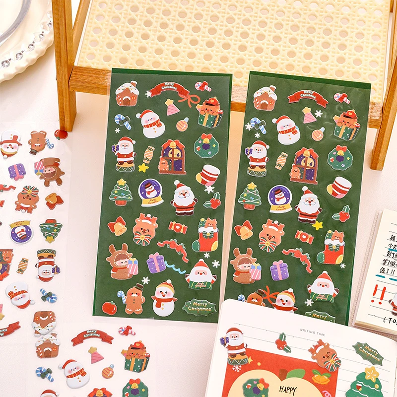 Pegatinas navideñas de dibujos animados para decoración de diario Kawaii, pegatinas de cuentas de mano DIY, suministros escolares de oficina, regalos para niños
