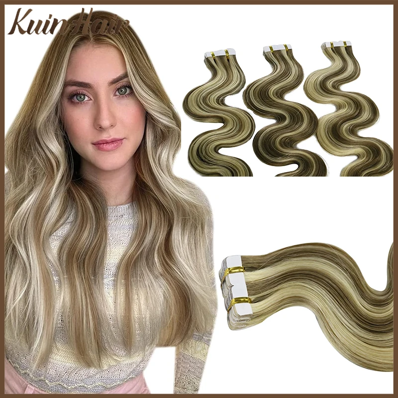 Extensiones de cabello humano con cinta ondulada, 100% cabello humano Natural, Remy, Invisible sin costuras, 20 piezas, 40g, Color degradado,