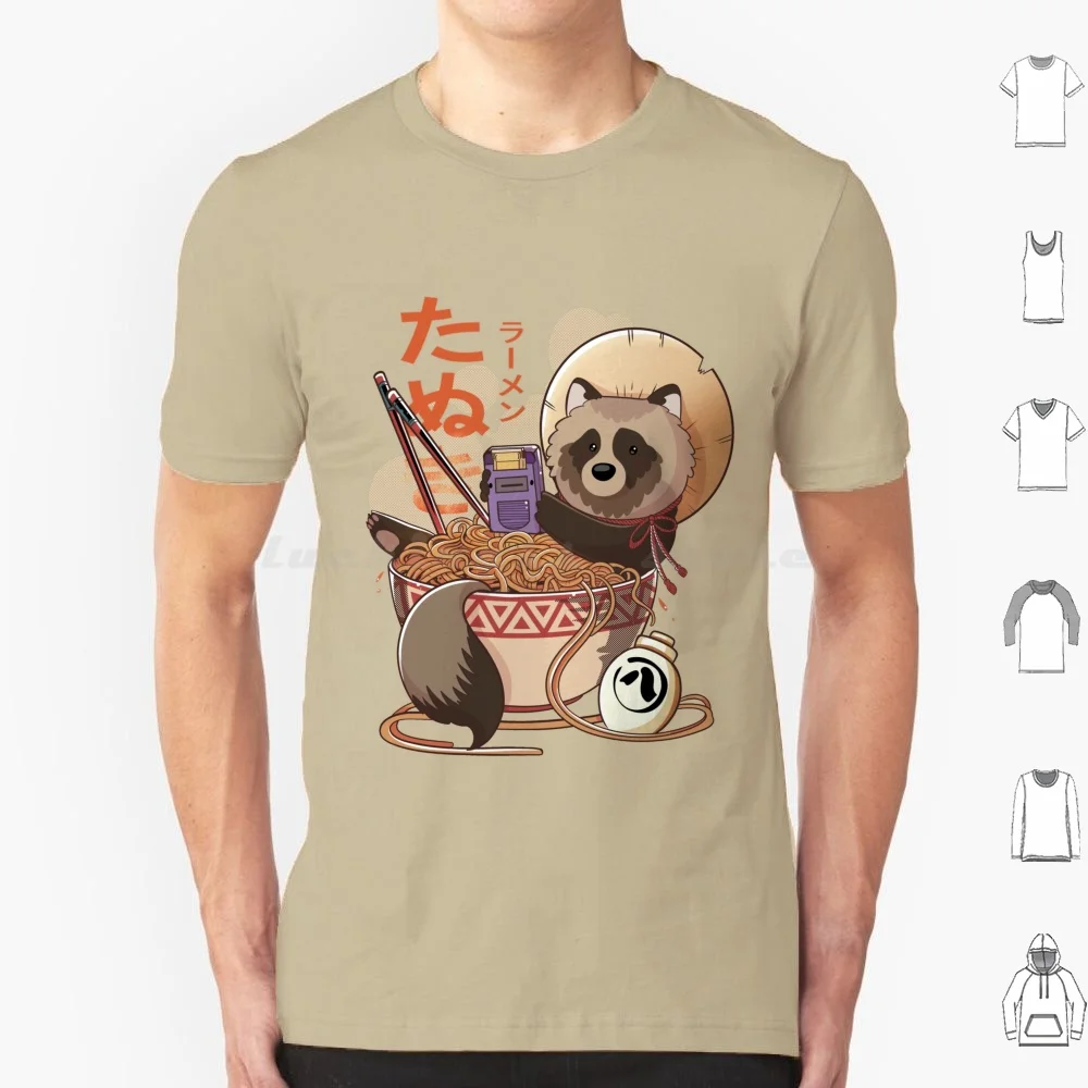 Tanuki Ramen camiseta tamaño grande 100% algodón Tanuki Ramen Japón japonés Retro Gaming Sake fideos palillos asiático mapache