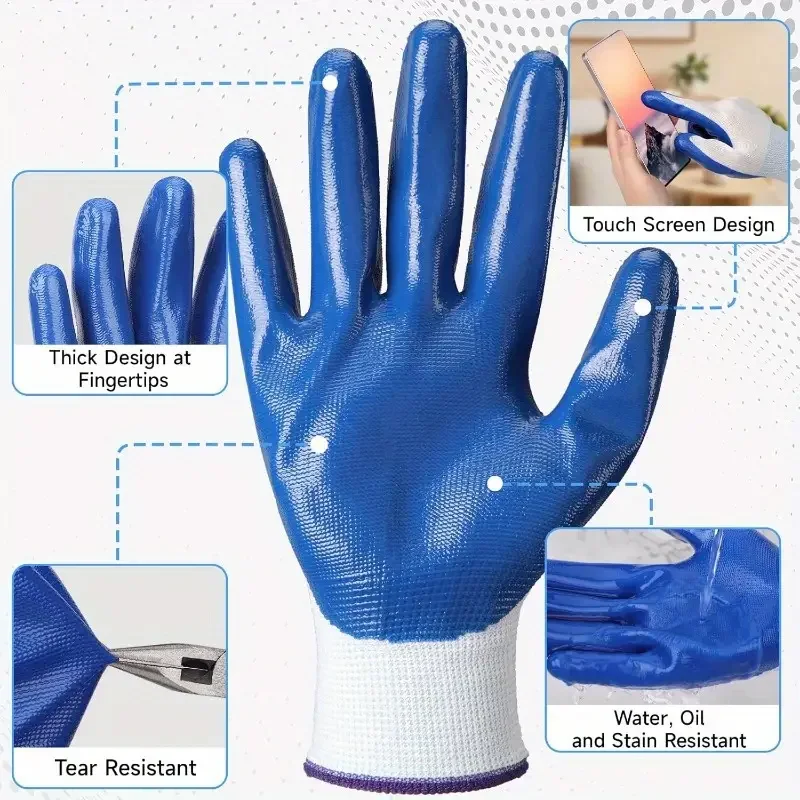 20PCS Nitrile Coated Safety Work Gloves Breathable Non-slip Gardening Gloves for Construction Garden Yard Industrial Labor Glove