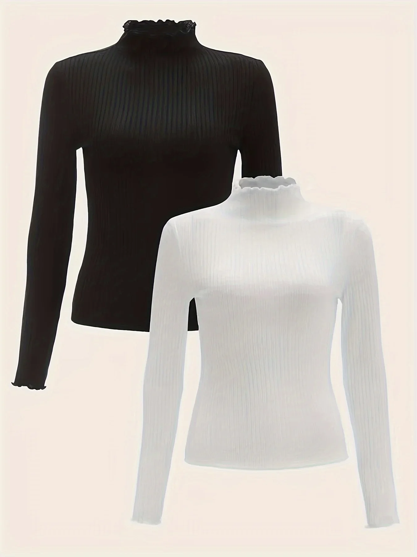 

Новый осенне-зимний женский однотонный комплект с высоким воротником в рубчик и длинными рукавами, женский топ из двух предметов