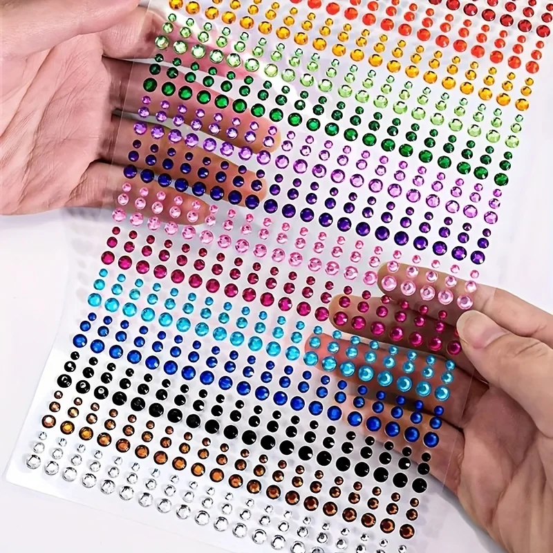 180 Stück, 15 Farben, selbstklebende Strass-Aufkleber - Runde glänzende Edelstein-Applikationen, geeignet für Gesicht, Körper und Nagelkunst - Bühne, C – Detail 3