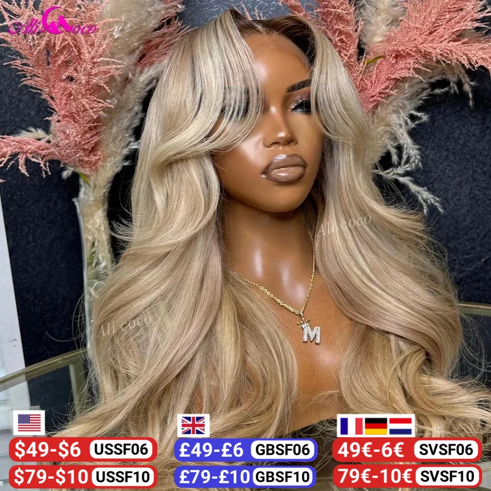 13X6 Ombre Blonde With Brown Root Lace Frontal Wig Human Hair For Women Transparent 13X4 Lace Front Human Hair Wig Pre Plucked