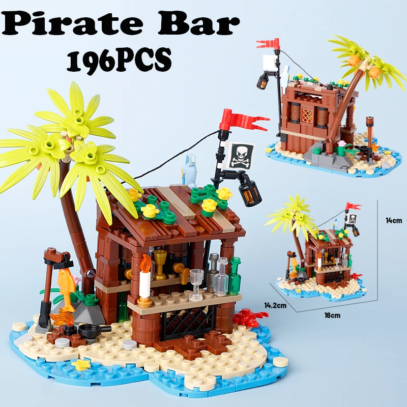 MOC Medieval Street View Pirate Bar Building Blocks Military Castle Army Drink Food Fish Tree Weapons Bricks Christmas Toys Boys