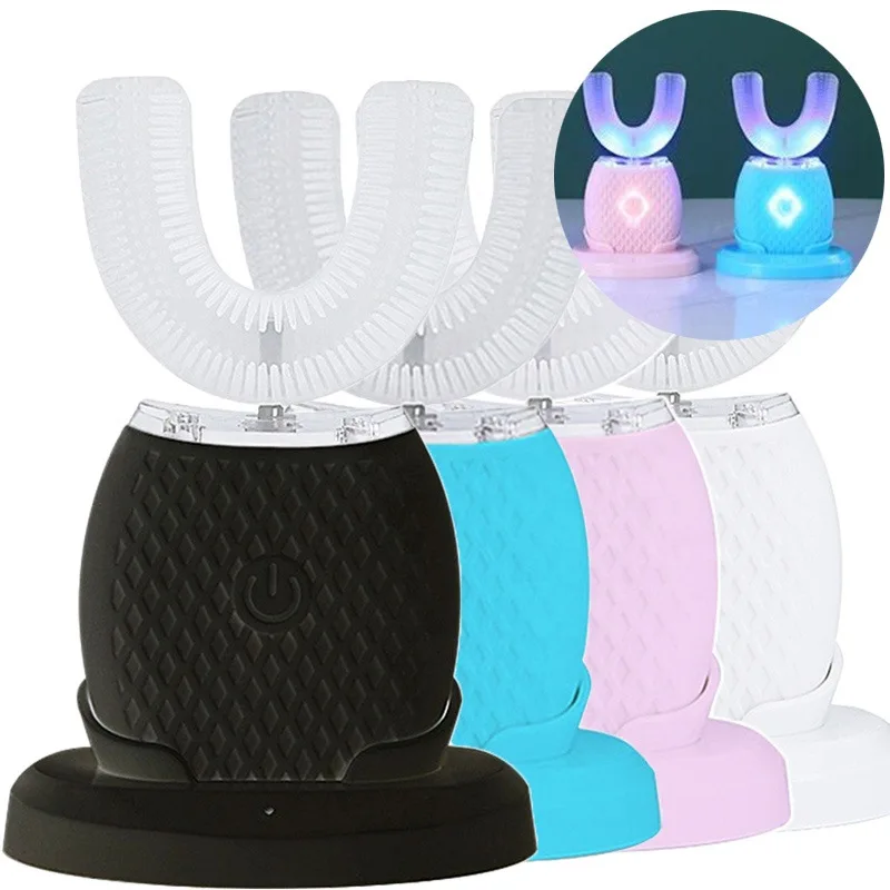 

U-образная электрическая зубная щетка Sonic — автоматическая силиконовая щетка на 360 градусов с отбеливанием зубов холодного синего света