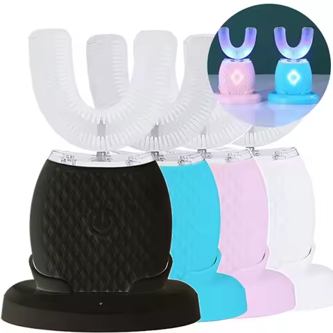 U-Shaped Sonic Electric Toothbrush - 360-Degree Automatic Silicone Brush with Cold Blue Light Teeth Whitening