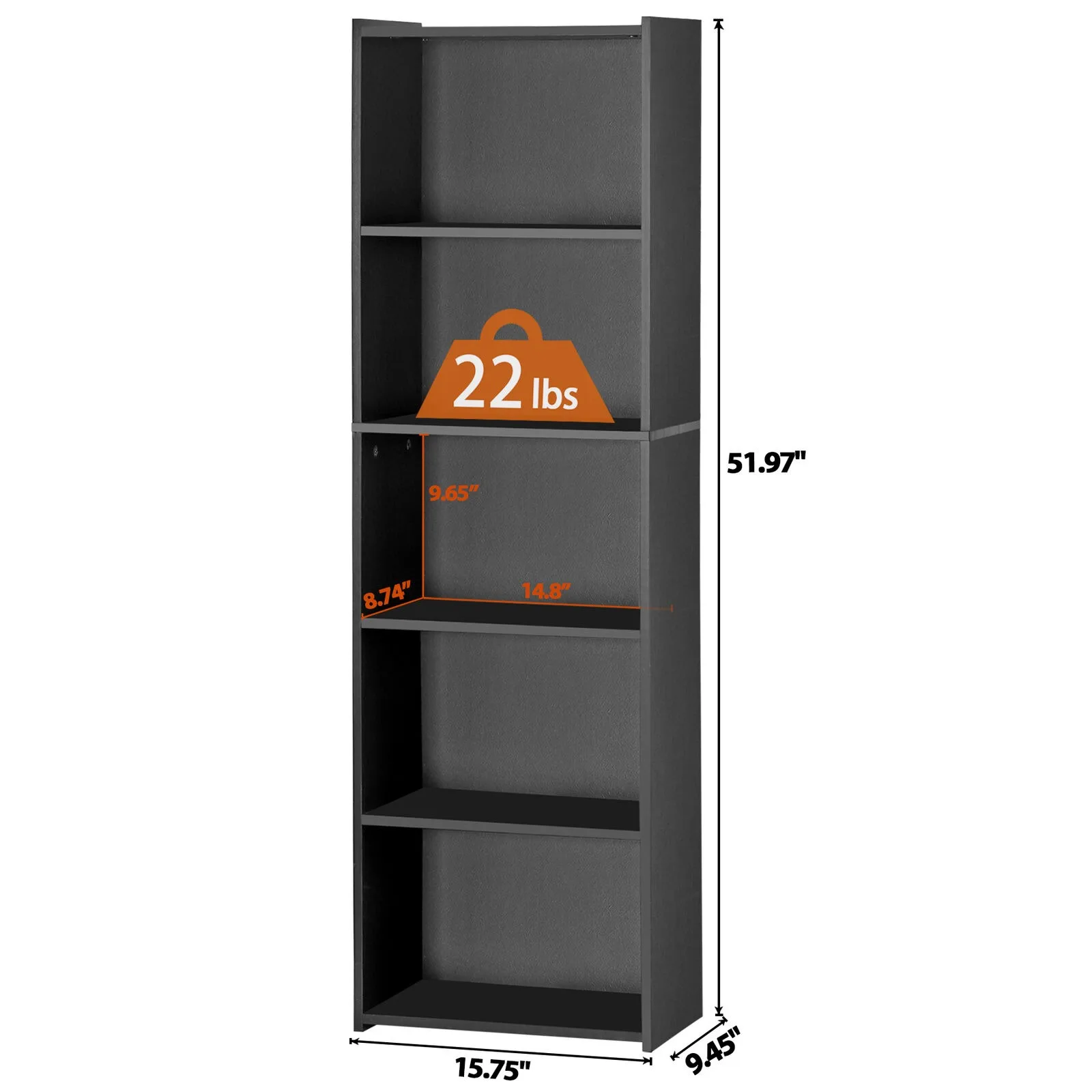 Bookshelf Storage 5 Tier Bookcase Open Shelf Organizer for Home and Office Black united states