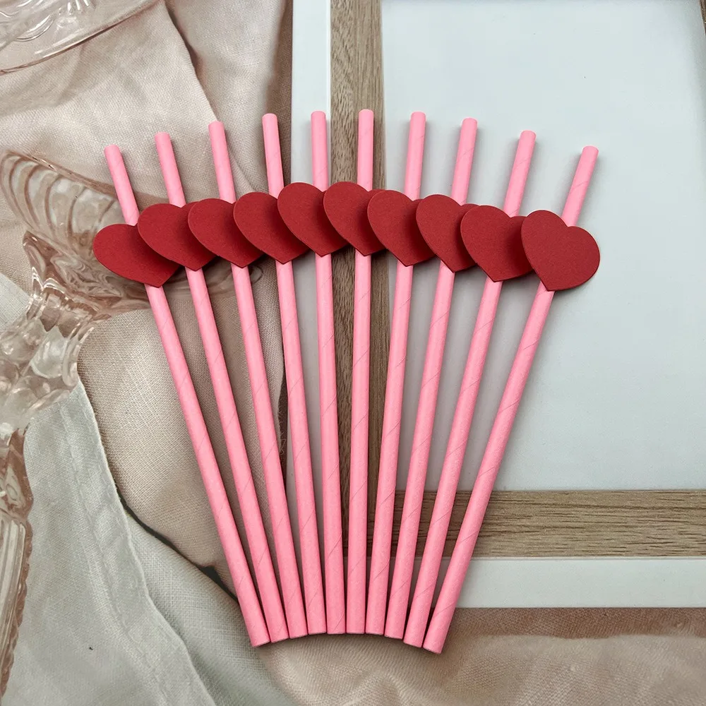 20Pcs Degradable Heart Paper Straws Eco-friendly Pink/yellow Disposable Drinking Straw 6mm Daisy Flower Paper Straws Drink