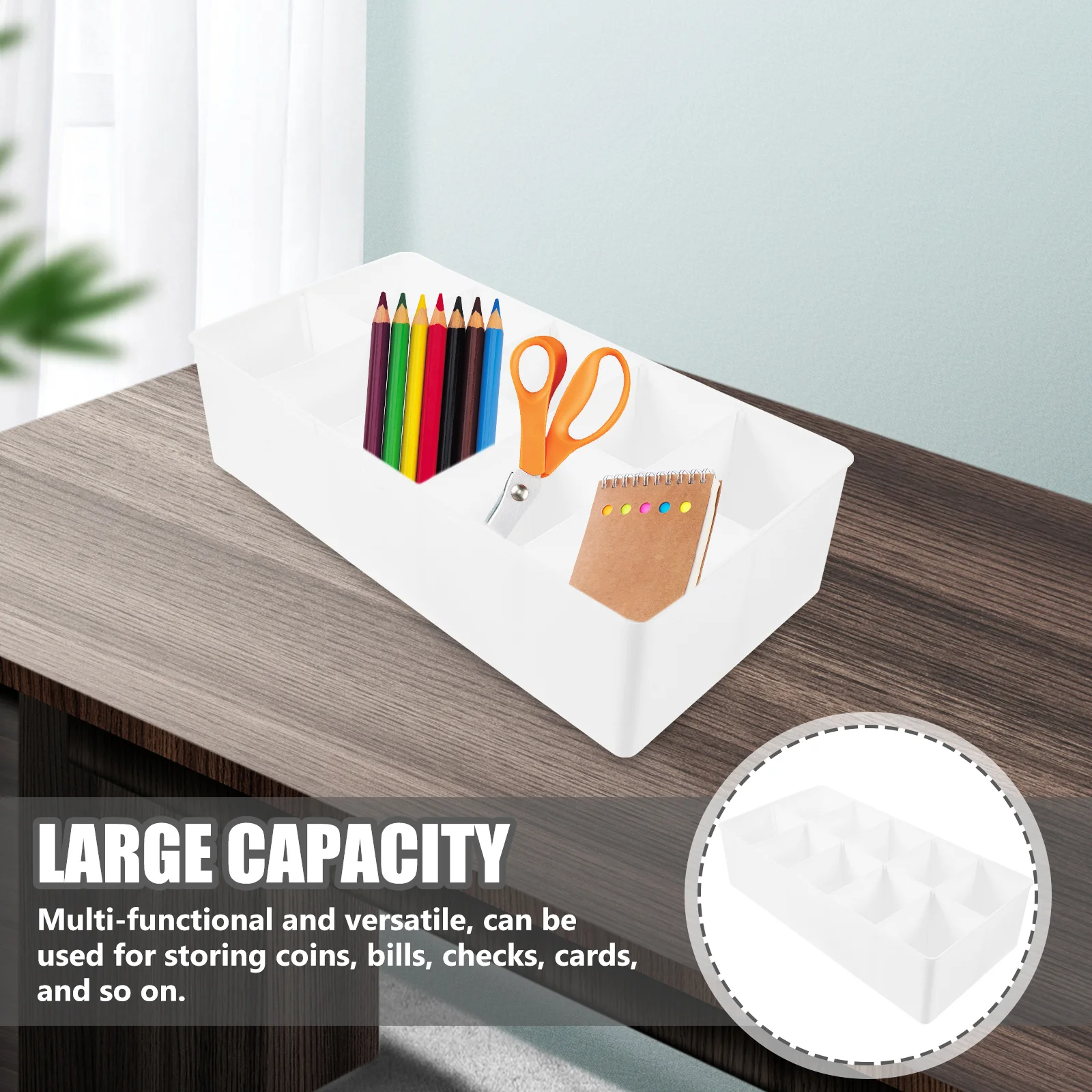 

Многосеточный настольный ящик для хранения денег, органайзер для денежного ящика, органайзер для купюр, билетов для офисного магазина