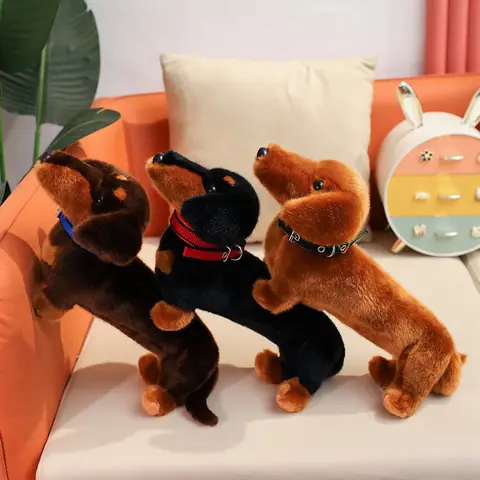 Simulation Dachshund Animal Doll Stuffed Standing Dog Puppy Plush Toy Brown Black Plushie Men Birthday Gift