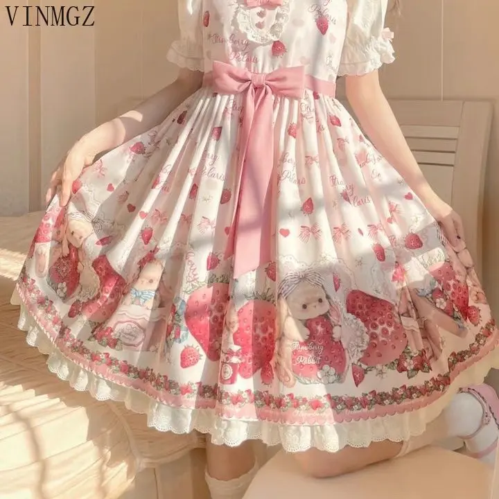 Falling Rabbit Berry Lolita Pink Cute SJK Dress Lolita Big Skirt Girls Birthday… - Image 2