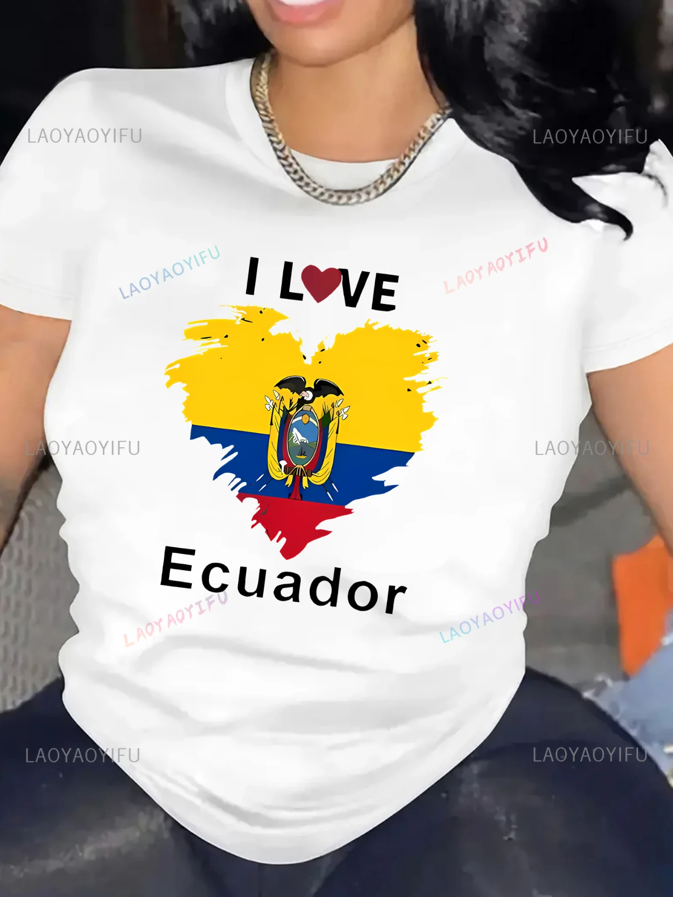 الإكوادور الوطنية القلب طباعة طاقم الرقبة تي شيرت المرأة ملابس رياضية عادية المحملة كل موسم الشارع أزياء شخصية فريدة من نوعها