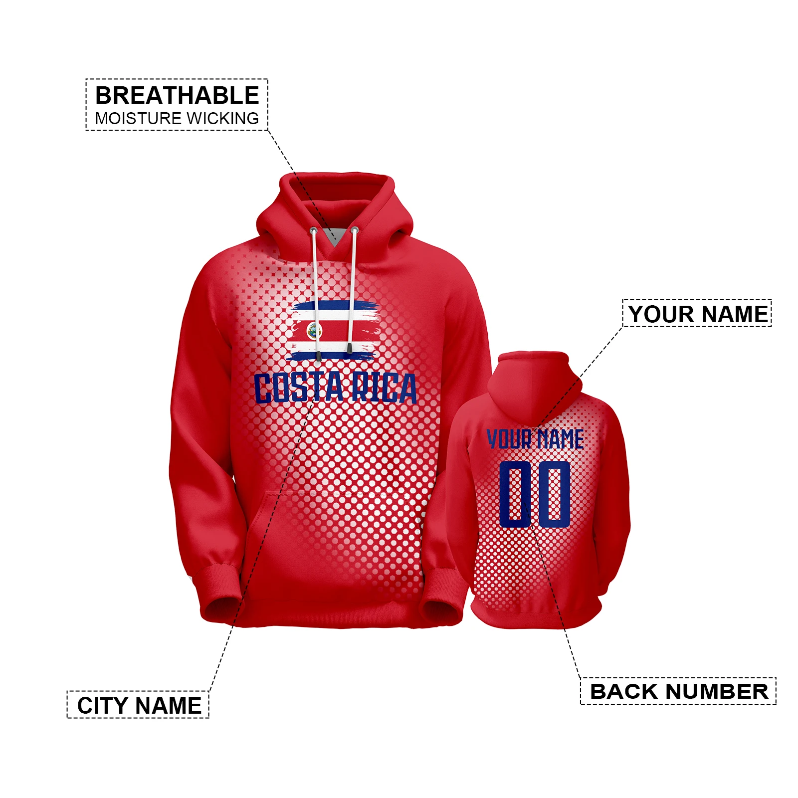 Personalizado costa rica futebol hoodie agasalho das mulheres dos homens juventude equipe de futebol pulôver impresso nome número bandeira nacional moletom