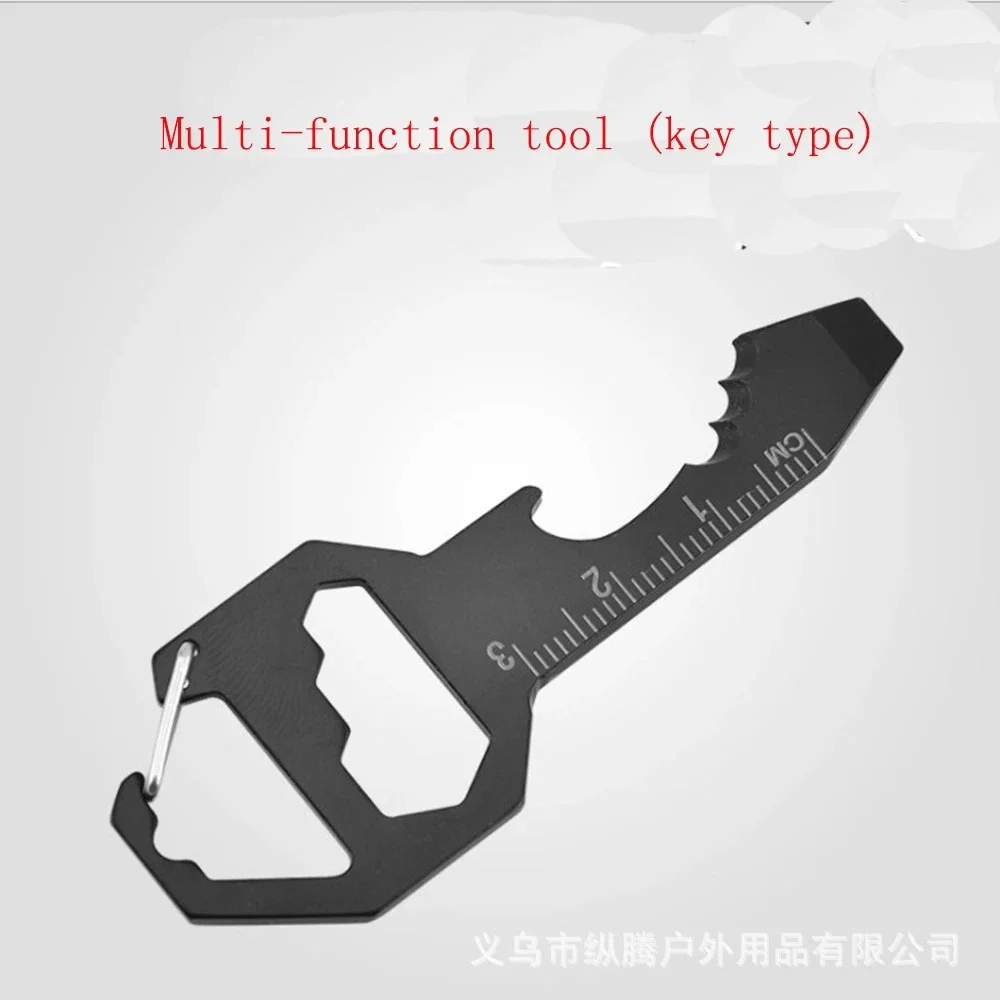 Multi-use Keychain Portable Stainless Steel Pocket EDC Multi Tool Bottle Opener Wrench Screwdriver Measuring Ruler for Outdoor