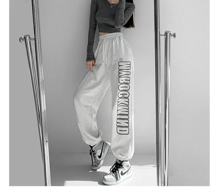 

American Street Style Letter Gray Sweatpants Ins Trendy Hip Hop Loose Leggings Spring and Autumn Thin High Street Sweatpants