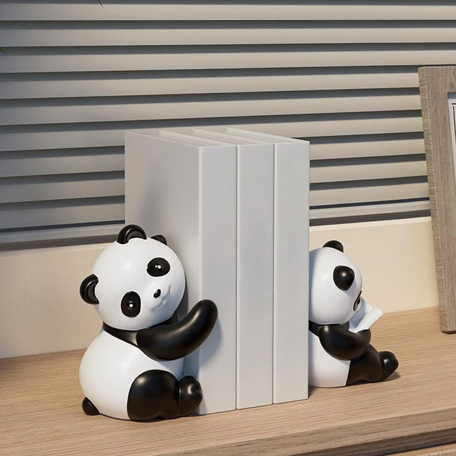 パンダブックエンド楽しい樹脂クラフトかわいい動物の置物装飾品彫刻デスクトップ装飾部屋ベッドサイドカウンタートップ