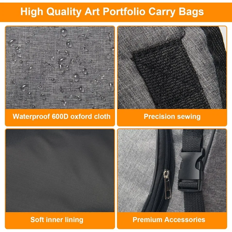 Ransel Portofolio Seni Kanvas 20 x 26 untuk Perjalanan Luar Ruangan dan Menggambar: Tas Jinjing Kapasitas Besar dengan Kompartemen Khusus untuk