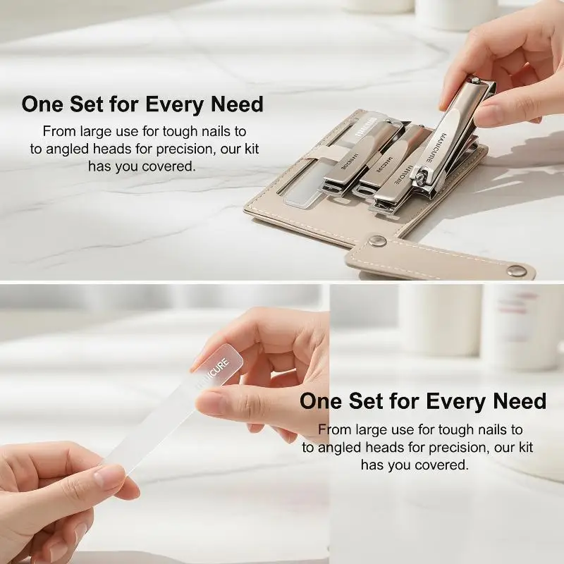 5 10Pcs Nail Clippers Set Manicure Tool Professional Kit with Rotating Leather Bag for Personal Care and Salon Use