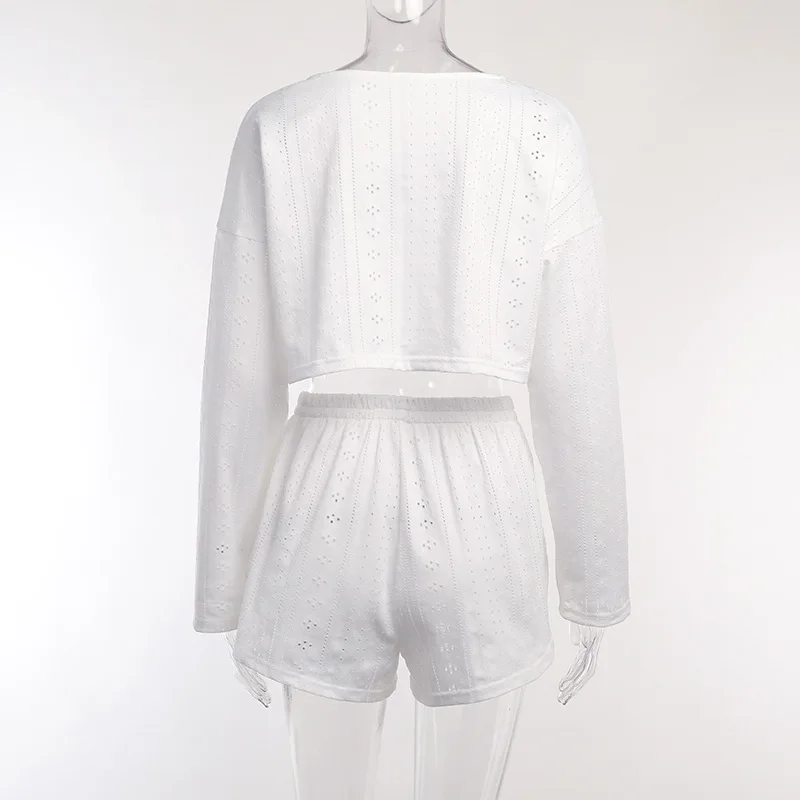 Frauen Pyjamas Set Nachtwäsche Frühling Langarm Tops Mit Shorts Hause Kleidung 2-teilige Sets Pyjama Femme Loungewear Pijama Mujer – Detail 17