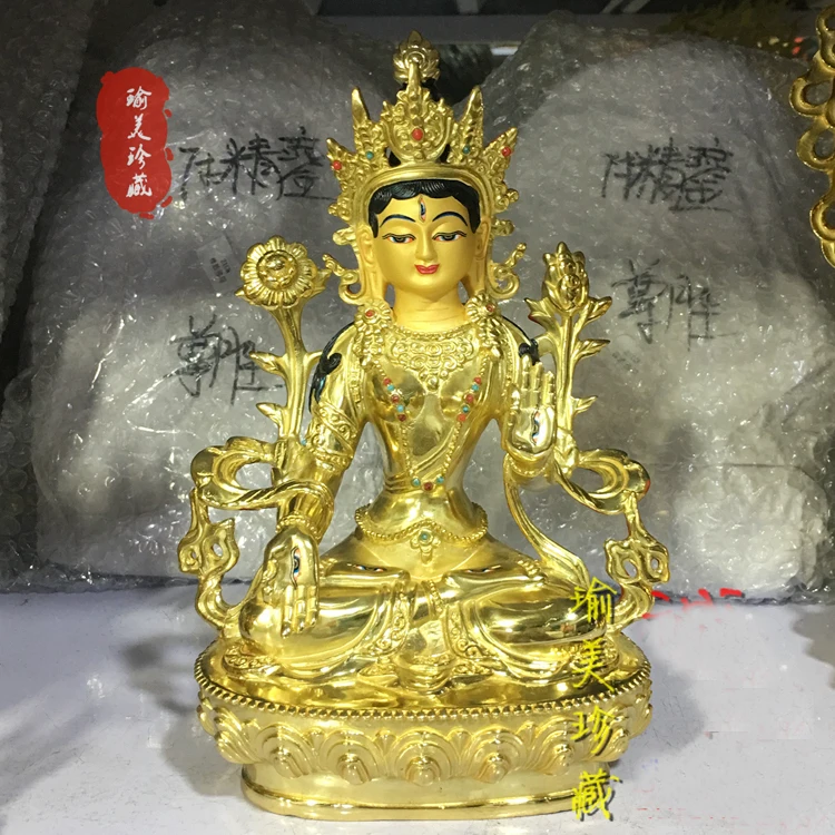GOOD --22cm Buddhist Buddhism efficacious Protection Tibet Nepal Gold-plated brass gold White Tara Bodhisattva Buddha  statue