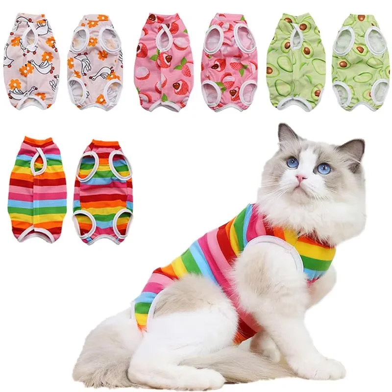 Katzen-Entwöhnungs- und Sterilisationsanzug, Kleiner Hunde- und Katzen-Jumpsuit, Anti-Leck-Regenerationskleidung nach Operation, Niedlicher Bedruckter Tierpflegeanzug – Detail 1