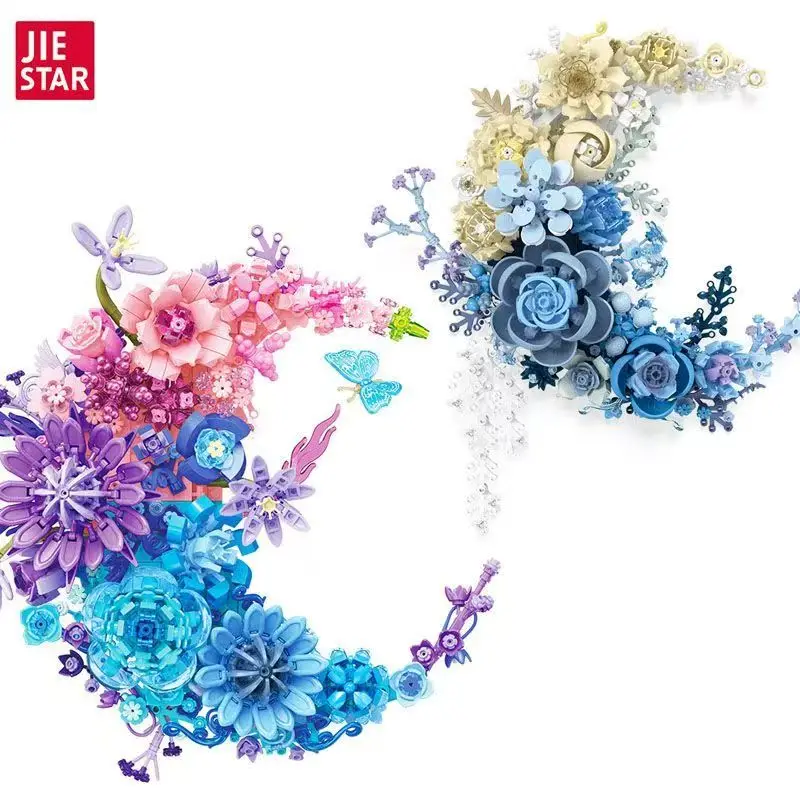 

2 Type Creative Moon Eternal Flower Building Blocks Artificial Flower Model Assemble Bricks Decorative Pendant Toy Gift For Girl